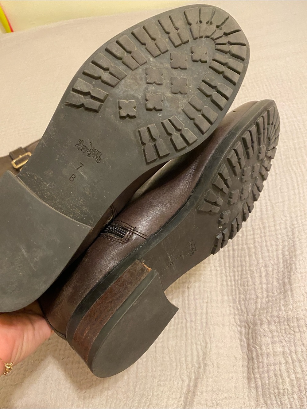 COACH Brown Leather Riding Boots with Gold Buckle. Size 7 - Picture 6 of 7